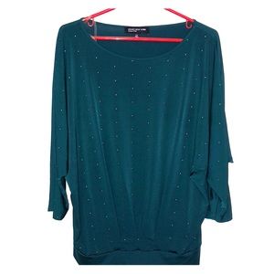 NWOT Jones New York Signature teal top silver dots